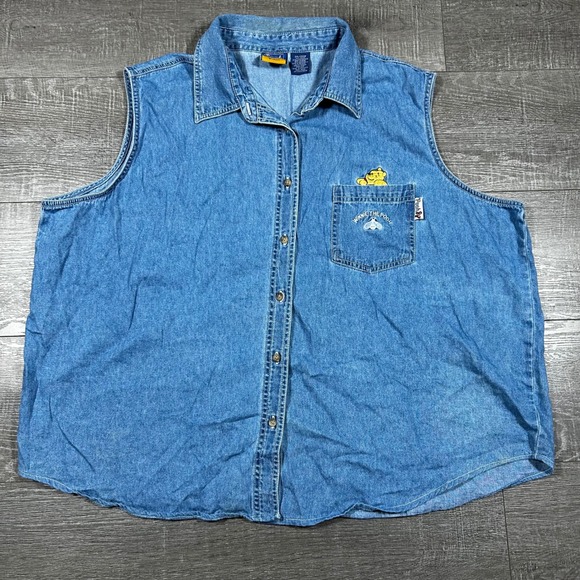 Disney Tops - VTG Y2k Disney Winnie the Pooh Denim Sleeveless Shirt‎ Top Woman 26 28W Blue